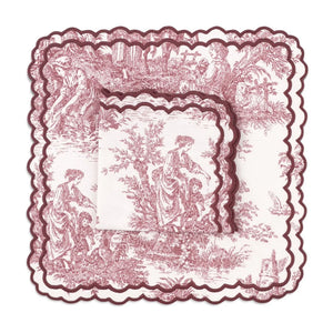 Elise Placemat and Napkin Set in Toile de Jouy Burgundy
