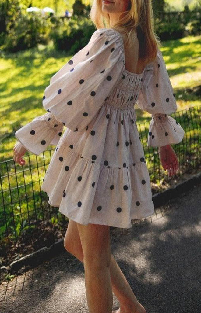 Elisabeth Dress in Navy Polka Dot