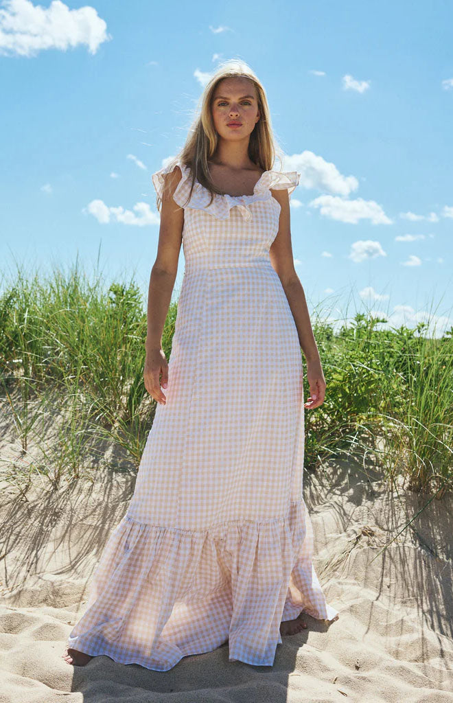 Camille Dress in Tan Gingham