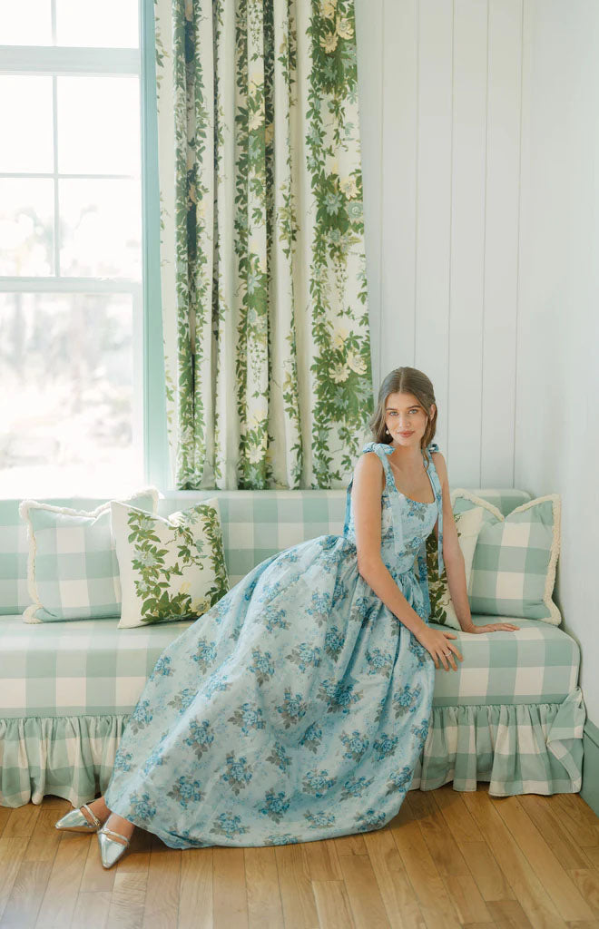 OTM Exclusive: The Marie Dress in Blue Floral Brocade S OTM Exclusive: The Marie Dress in Blue Floral Brocade S