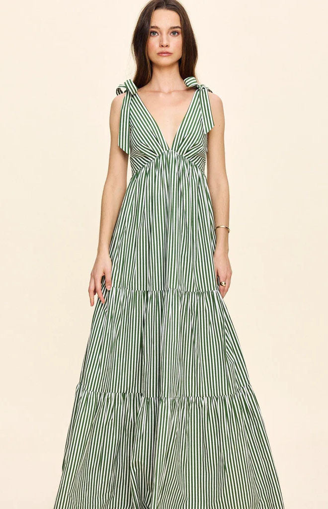 Betsy Dress in Vert Stripe