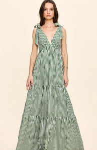 Betsy Dress in Vert Stripe