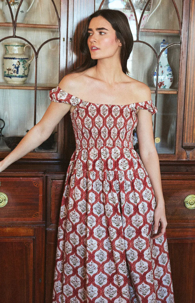 Lettie Dress in Saffron Trellis