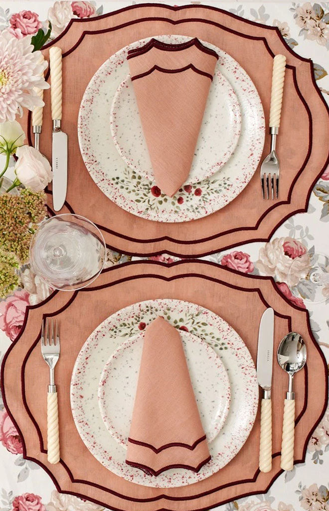 Emma Napkin in Rose with Burgundy Embroidery