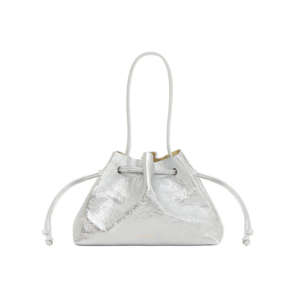 Drawstring Pouchette in Crinkled Silver