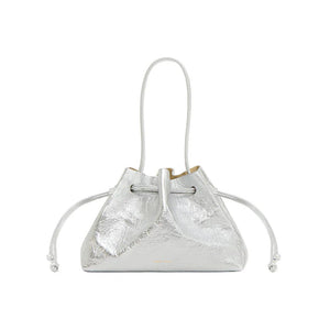 Drawstring Pouchette in Crinkled Silver