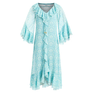 Bimini Ruffle Caftan in Trellis Aquarelle