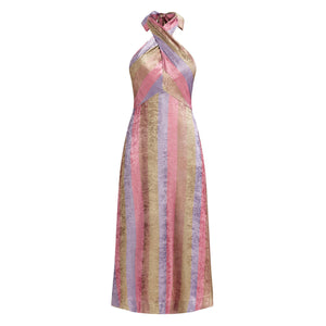 Copacabana Halter Midi Dress in Disco Stripe