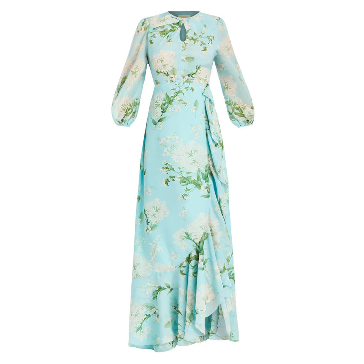 Ophelia Chiffon Gown in Blue Botanica