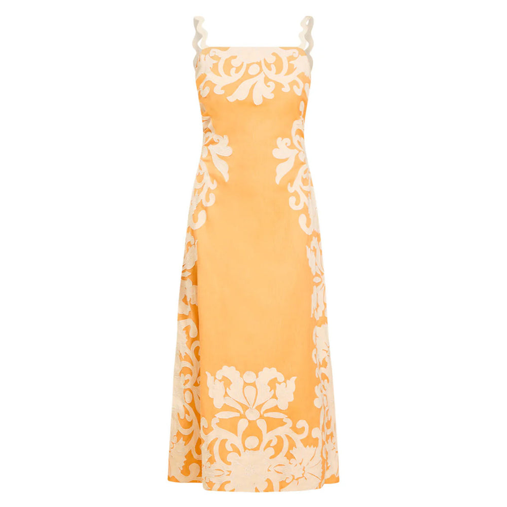 Sammy Embroidered Midi Dress in Blushed Citrus