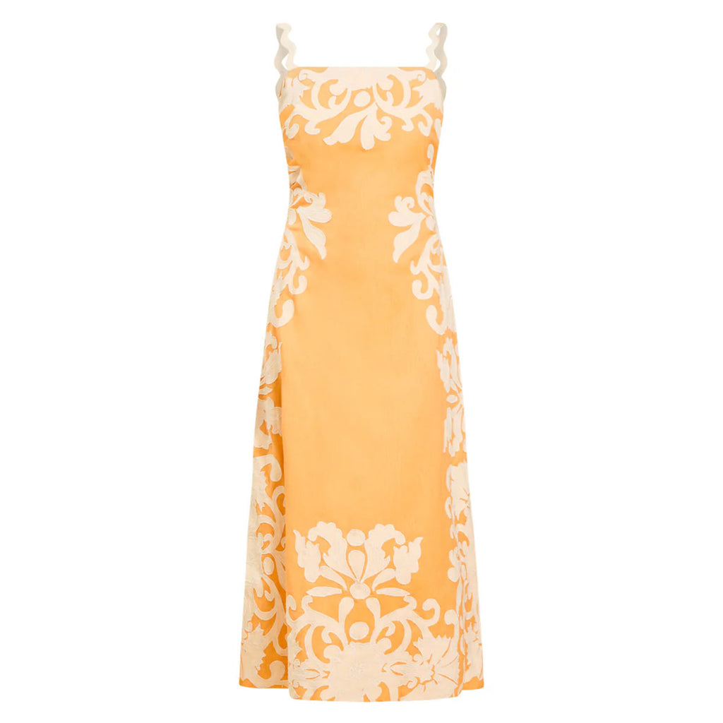 Sammy Embroidered Midi Dress in Blushed Citrus