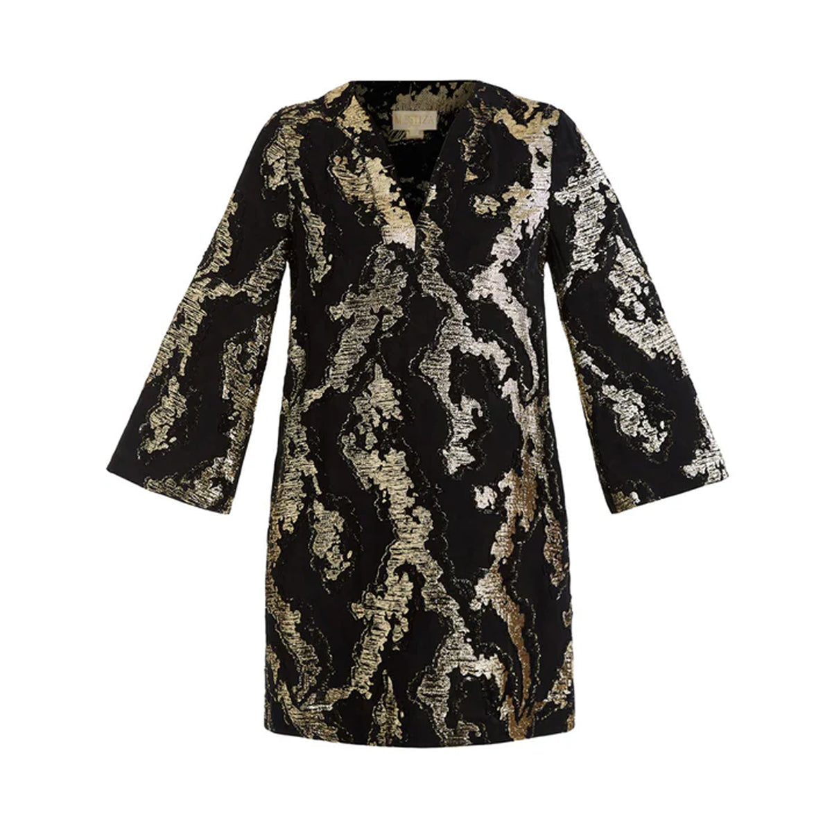 Ines Mini Dress in Black & Gold Metallic