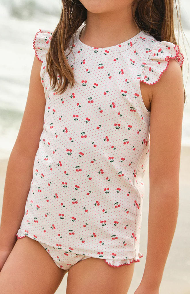 Girl’s Summer Cherries Ruffle Cap Sleeve Rashguard Set