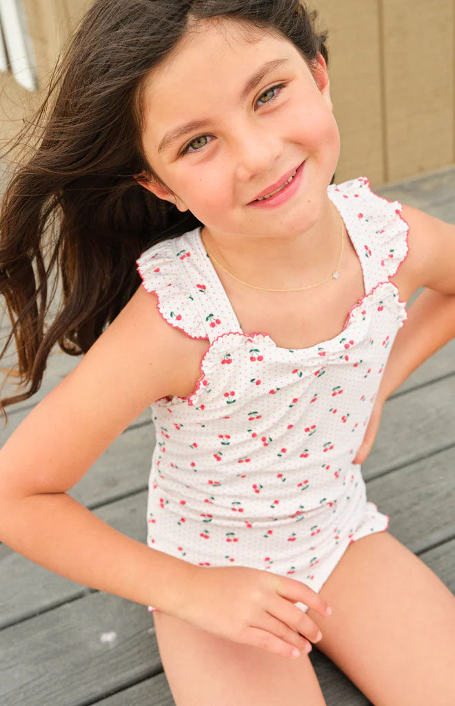 Girl’s Summer Cherries Ruffle Edge One Piece