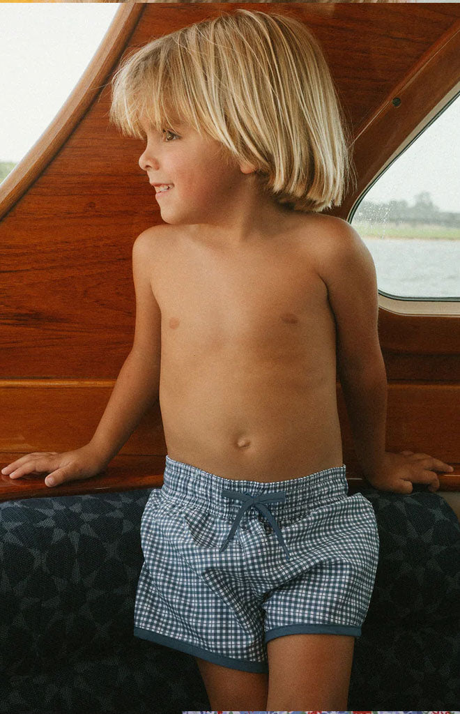 Boy’s Newport Navy Gingham Boardie