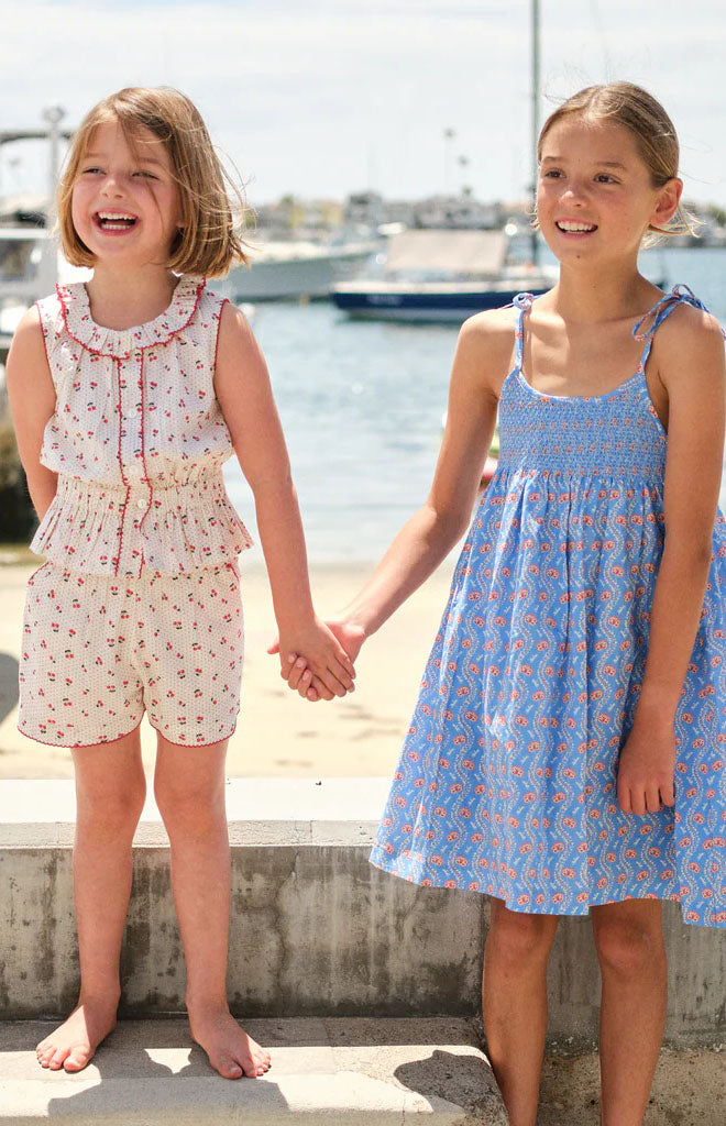 Girl’s Summer Cherries Gathered Tank Top & Short Set