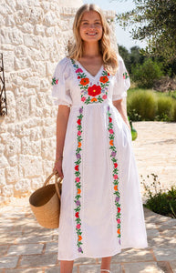 Embroidered Folk Flowers Laura Dress