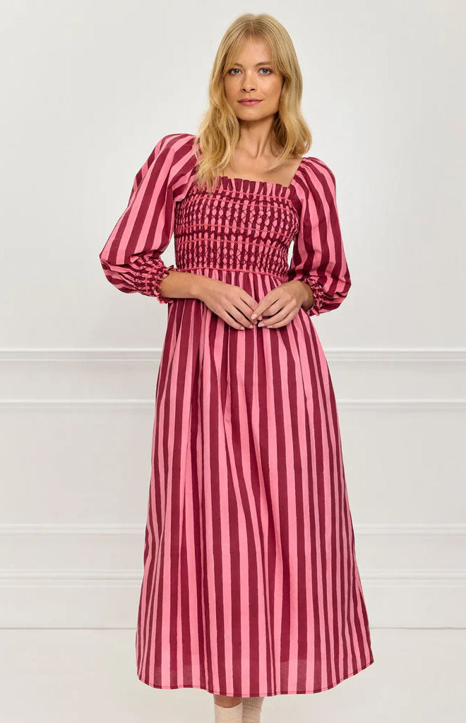 Burgundy Stripe Florence Dress