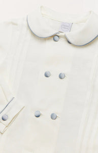 Double-Breasted Peter Pan Collar Long Sleeve Shirt with Blue Silk Piping