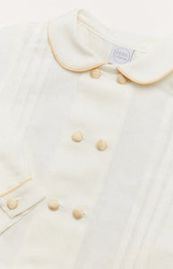 Double-Breasted Peter Pan Collar Long Sleeve Shirt with Beige Silk Piping