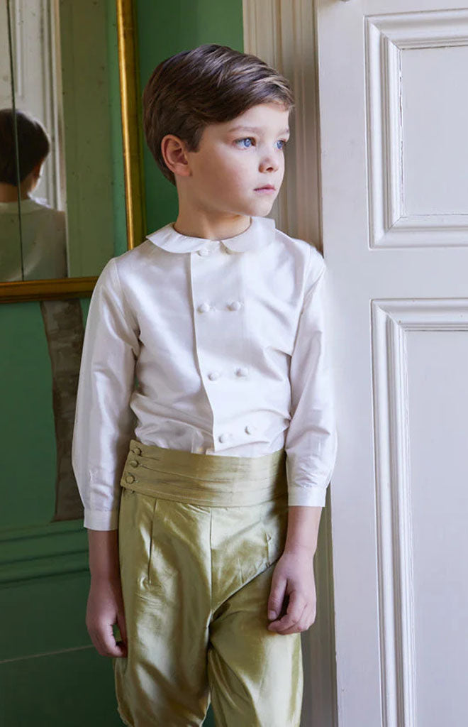 Double-Breasted Peter Pan Collar Shirt in White