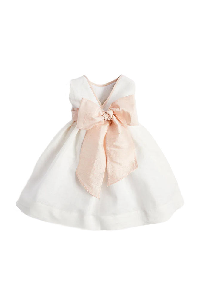 Sleeveless Flower Girl Dress in Ivory with Pink Silk Sash
