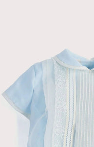 Panelled Christening Romper in Light Blue