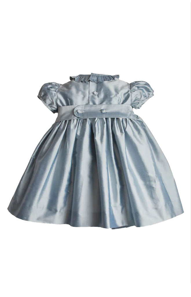 Girls Silk Hand Smocked Celebration Dress in Blue