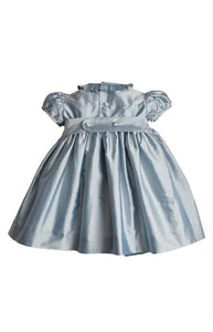 Girls Silk Hand Smocked Celebration Dress in Blue