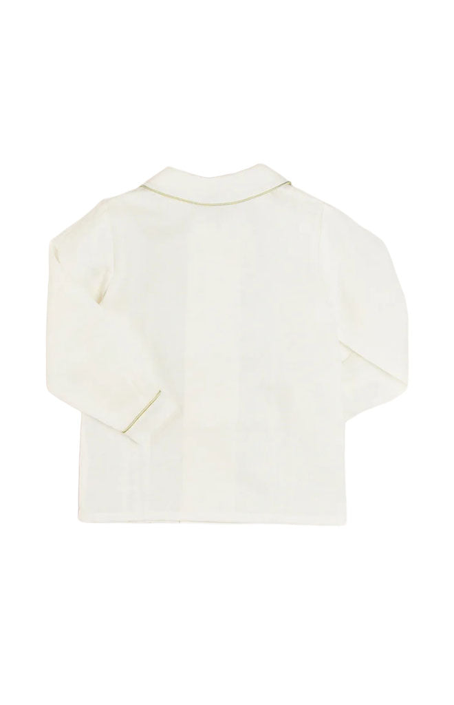 Double-Breasted Peter Pan Collar Shirt with Green Silk Piping