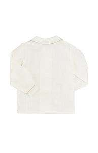 Double-Breasted Peter Pan Collar Shirt with Green Silk Piping