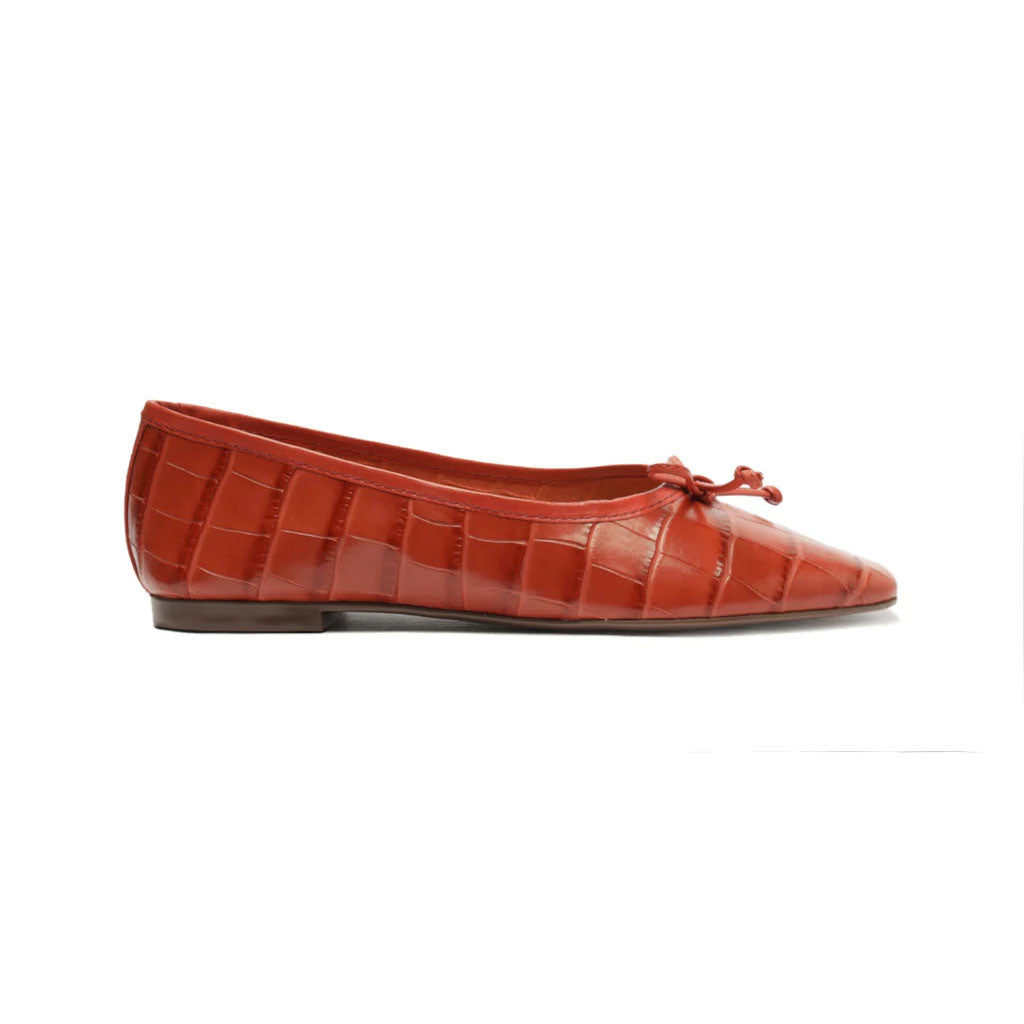Arissa Crocodile-Embossed Leather Flat