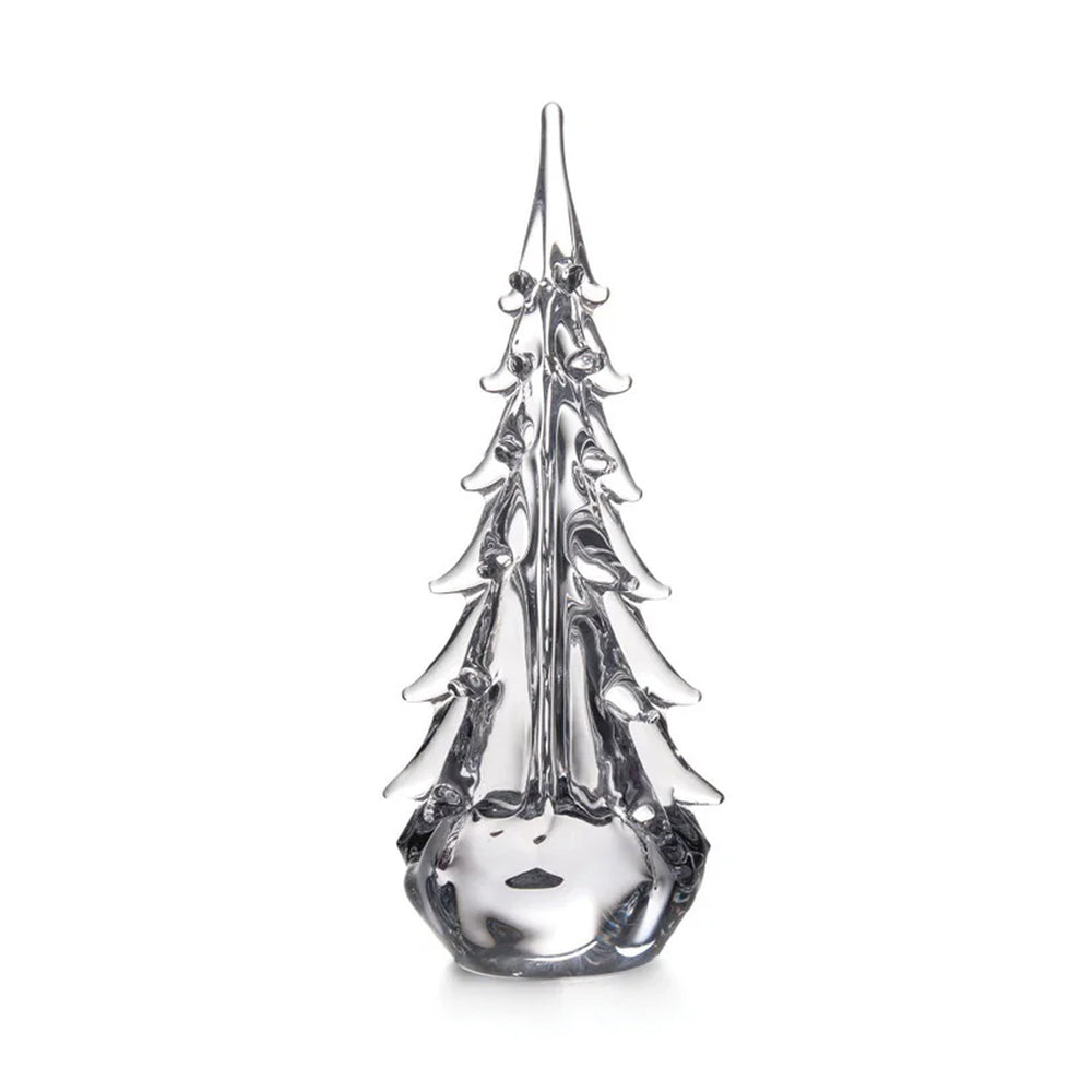 Front view of Five-Sided Evergreen clear handblown glass tree showcasing five-sided silhouette on white background