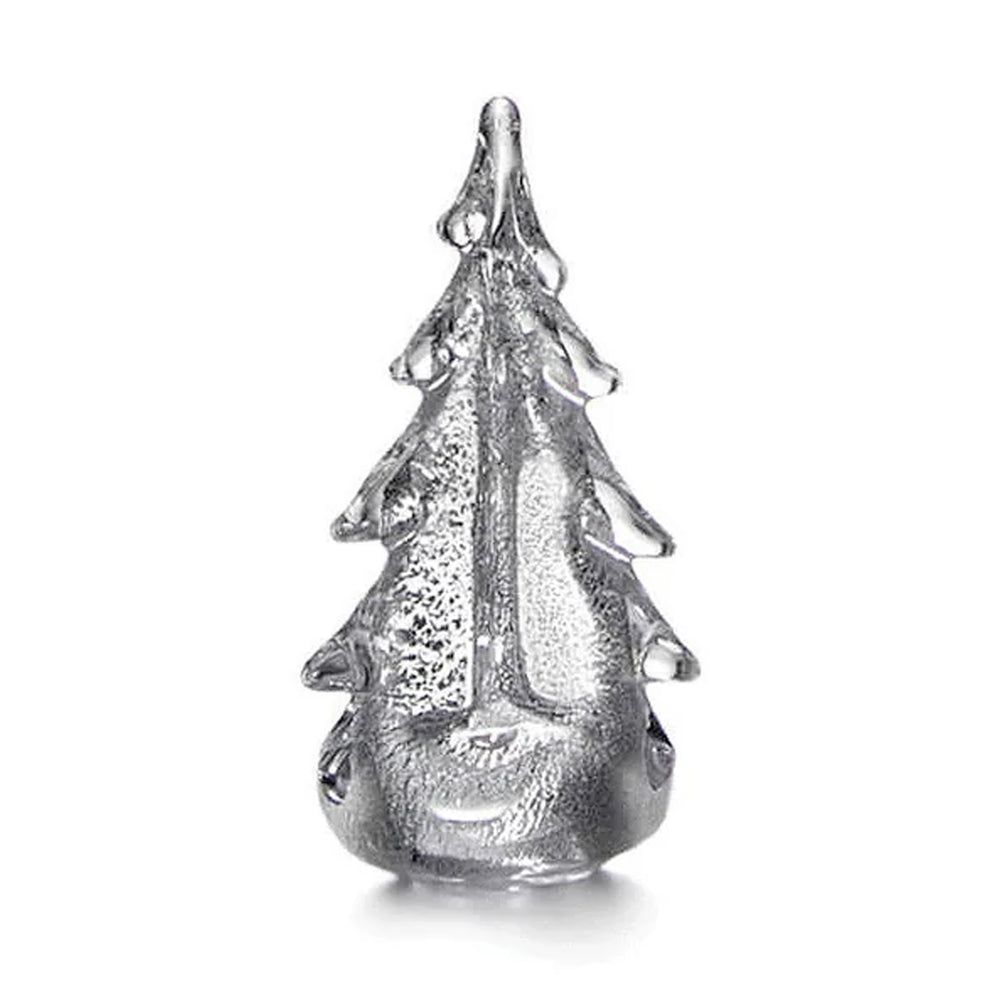 Front view of Silver Leaf Evergreen handblown glass tree showcasing silver-infused textured finish on white background