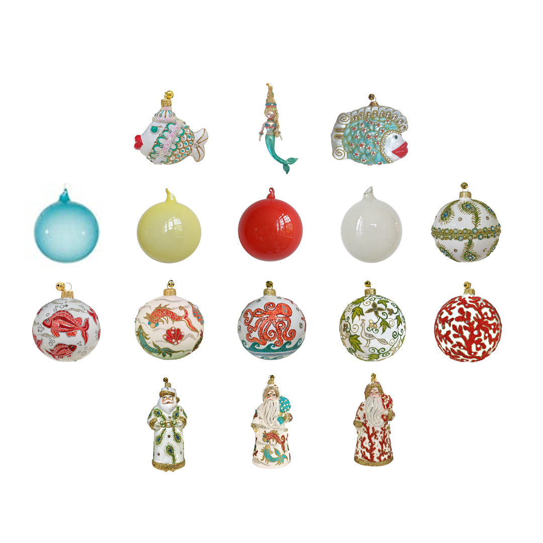 Front view of Maritime Tree Kit showcasing colorful maritime ornaments arranged on a white background