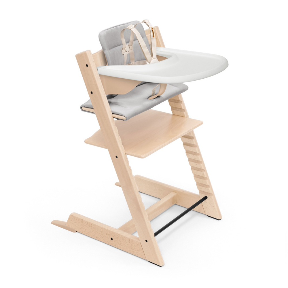 Tripp Trapp® High Chair, Anthracite Cushion, White Tray, Grey Newborn in Natural