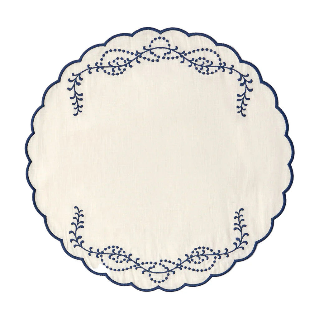 Jackie Embroidered Round Placemat in Blue