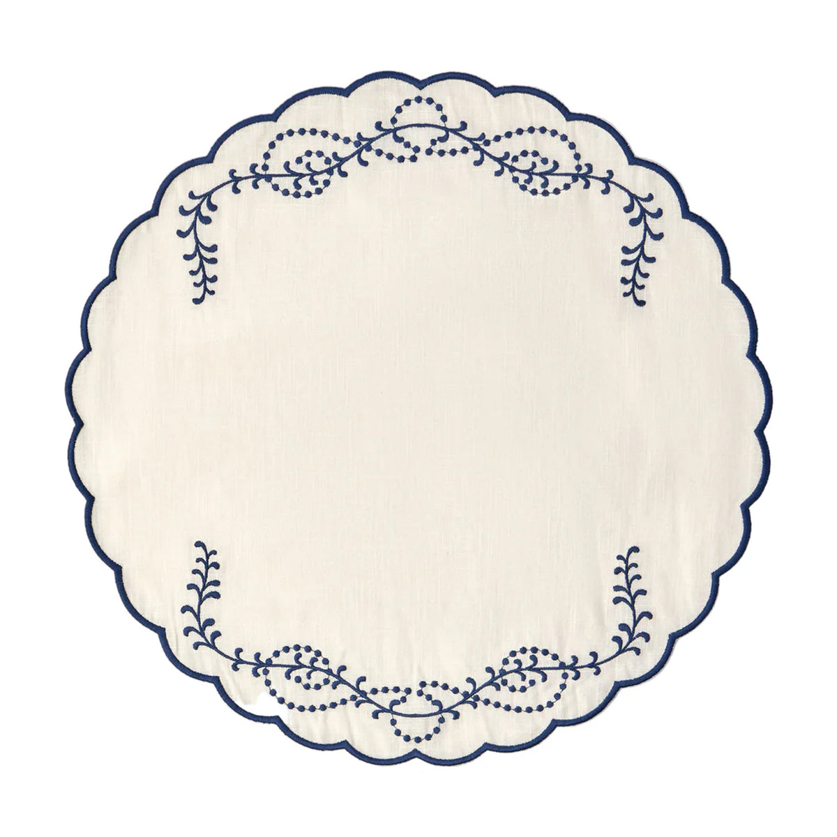 Jackie Embroidered Round Placemat in Blue