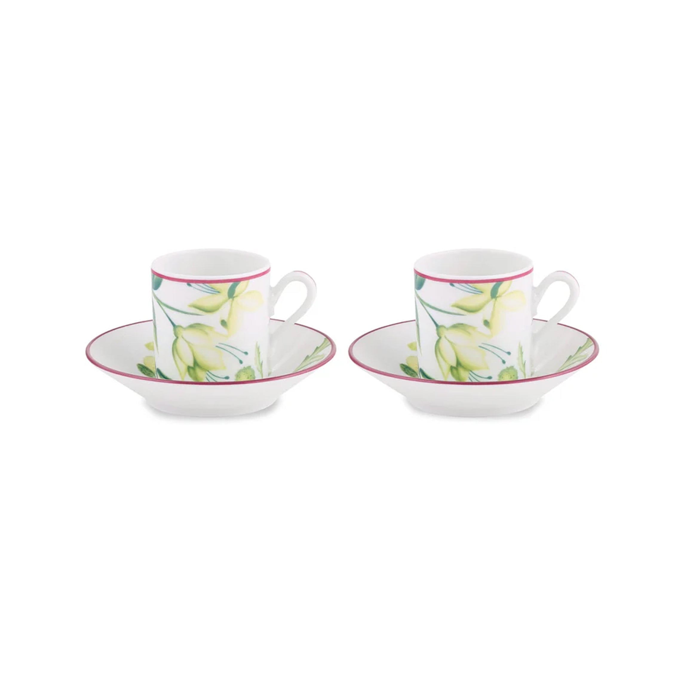 Florenza Acanto Fondo Bianco Impero Coffee Cup with Saucer, Set of 2