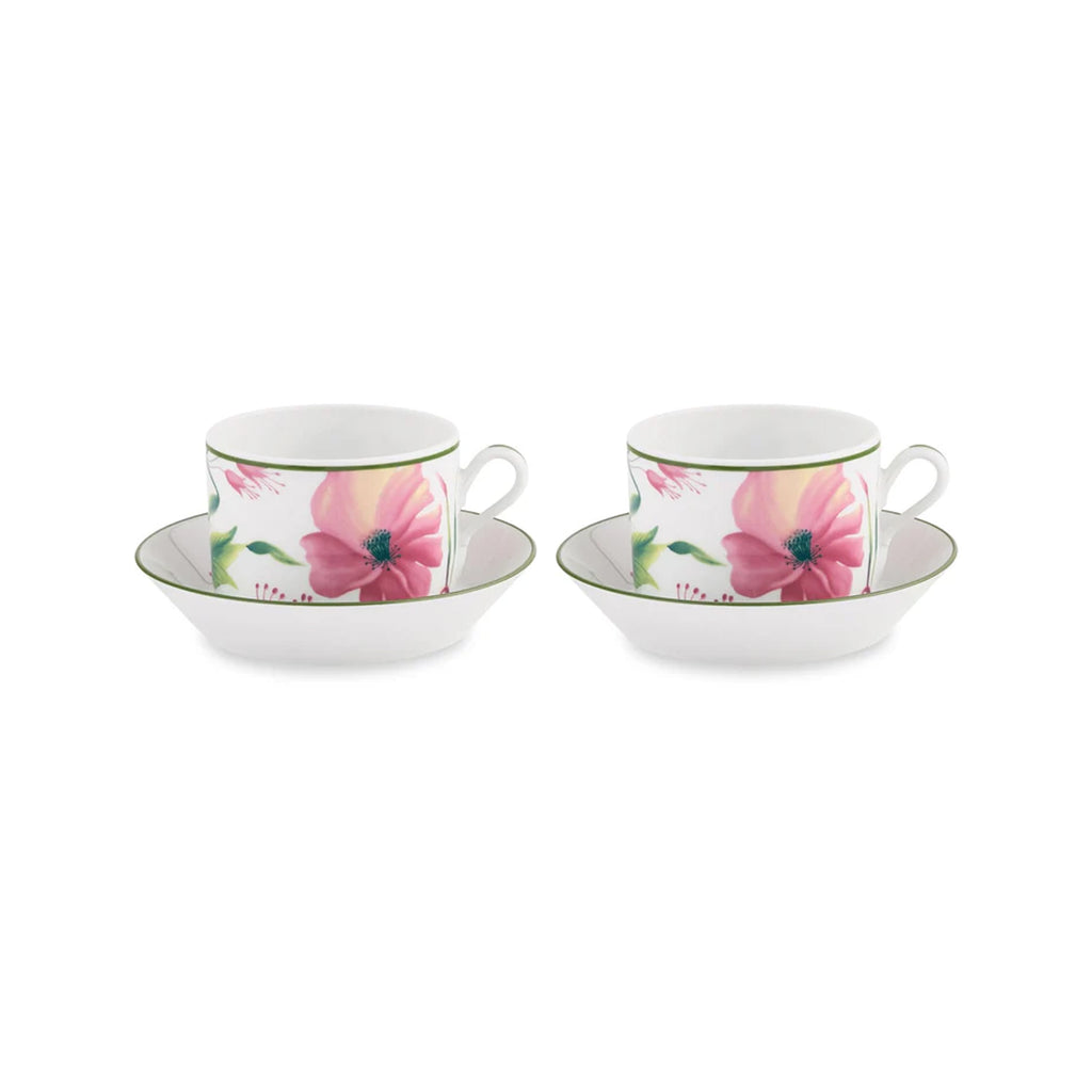 Florenza Malva Fondo Bianco Impero Tea Cup with Saucer, Set of 2