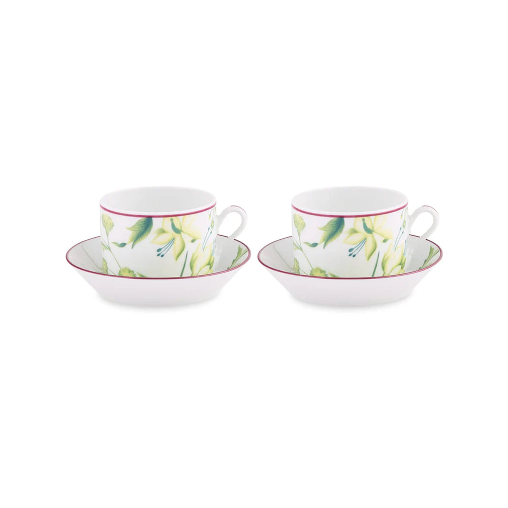Florenza Acanto Fondo Bianco Impero Tea Cup with Saucer, Set of 2