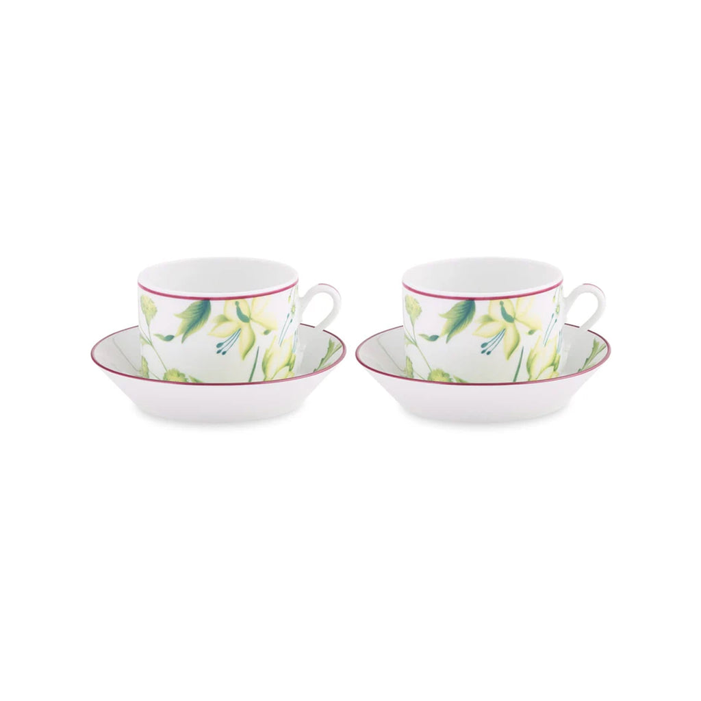 Florenza Acanto Fondo Bianco Impero Tea Cup with Saucer, Set of 2
