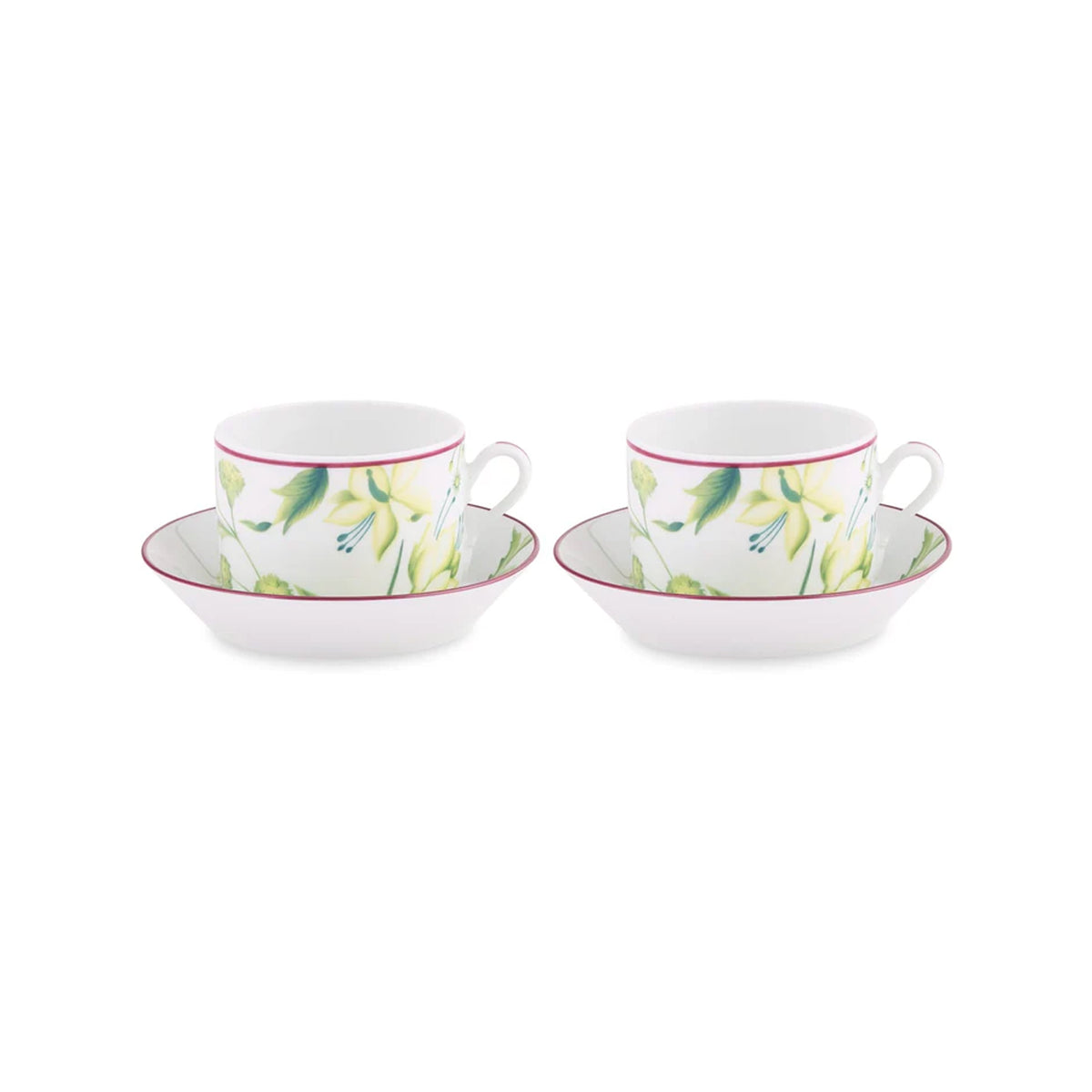 Florenza Acanto Fondo Bianco Impero Tea Cup with Saucer, Set of 2
