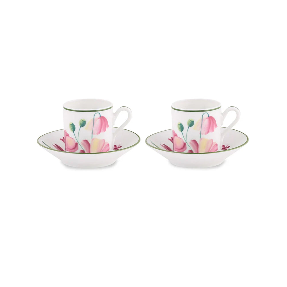 Florenza Malva Fondo Bianco Impero Coffee Cup with Saucer, Set of 2