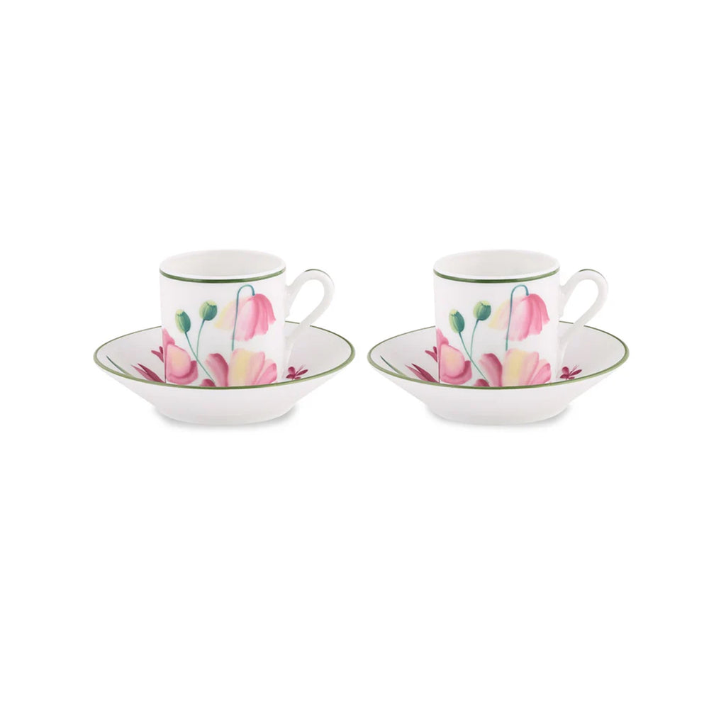 Florenza Malva Fondo Bianco Impero Coffee Cup with Saucer, Set of 2