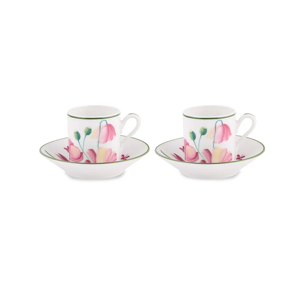 Florenza Malva Fondo Bianco Impero Coffee Cup with Saucer, Set of 2