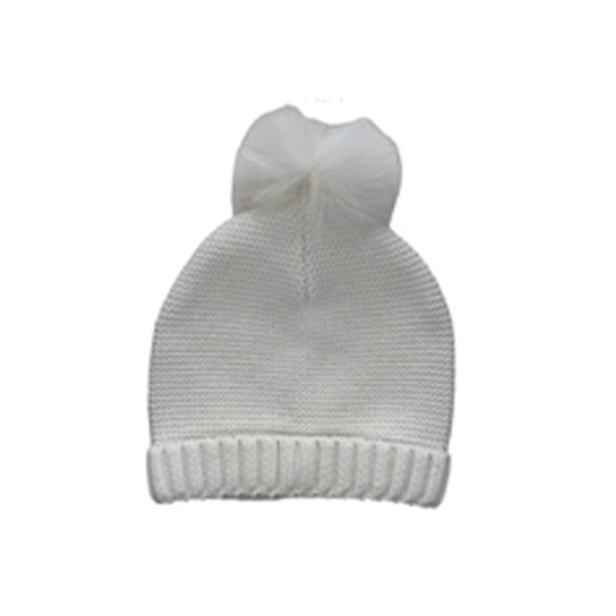 Faux Fur Knit Hat with Pom Pom in Cream