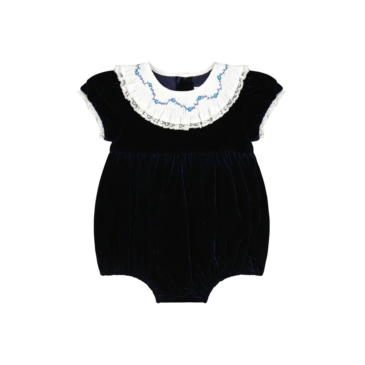 Celestine Navy velvet Smocked Romper