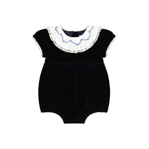 Celestine Navy velvet Smocked Romper