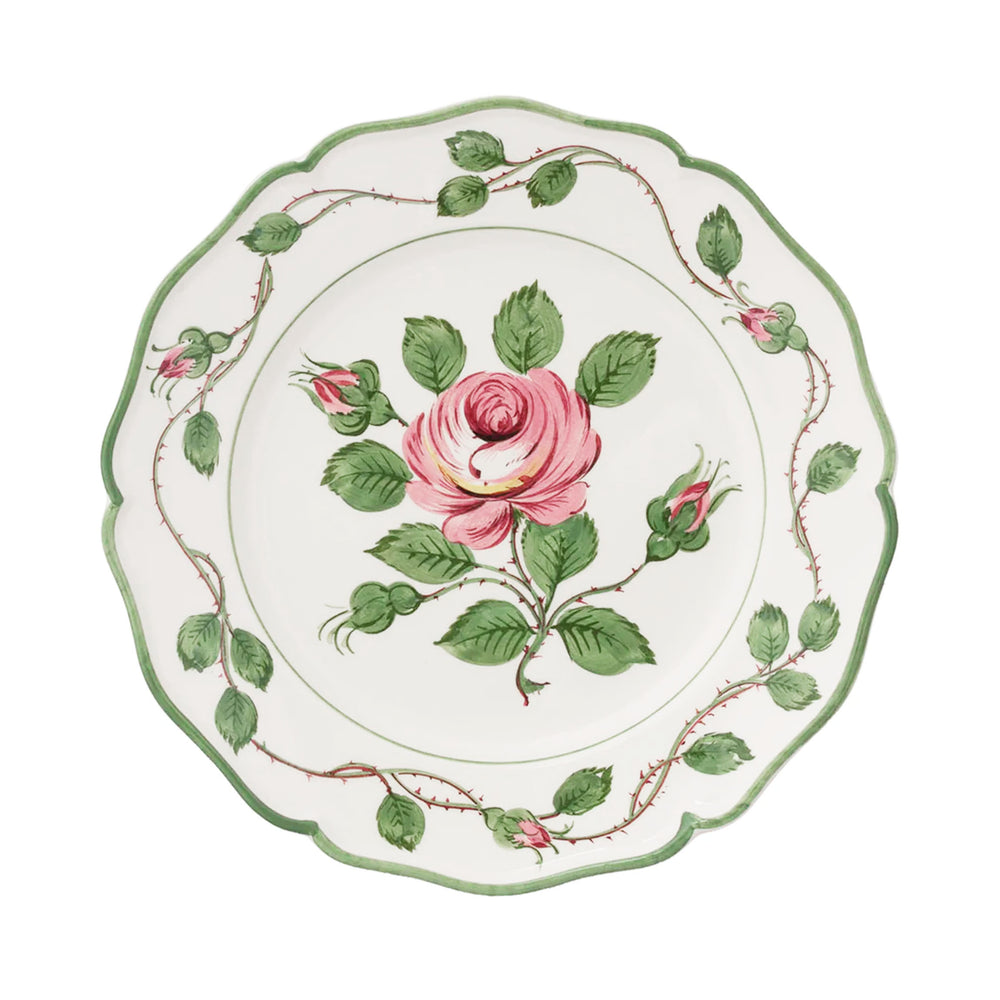 Rose Dinner Plates in Green/Pink, Set of 6